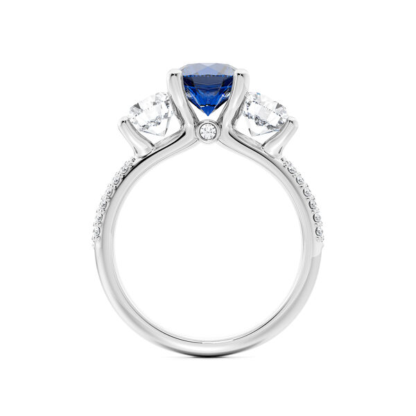 Three-Stone Sapphire and Diamond Pav&eacute; Engagement Ring